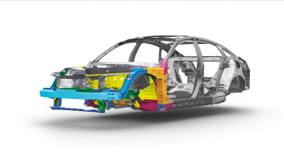 3/4 front view of Accord body structure on white space.