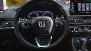 Closeup of steering wheel. 