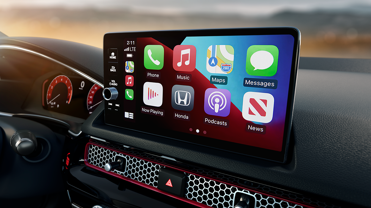 Closeup of colour touchscreen displaying its home screen.