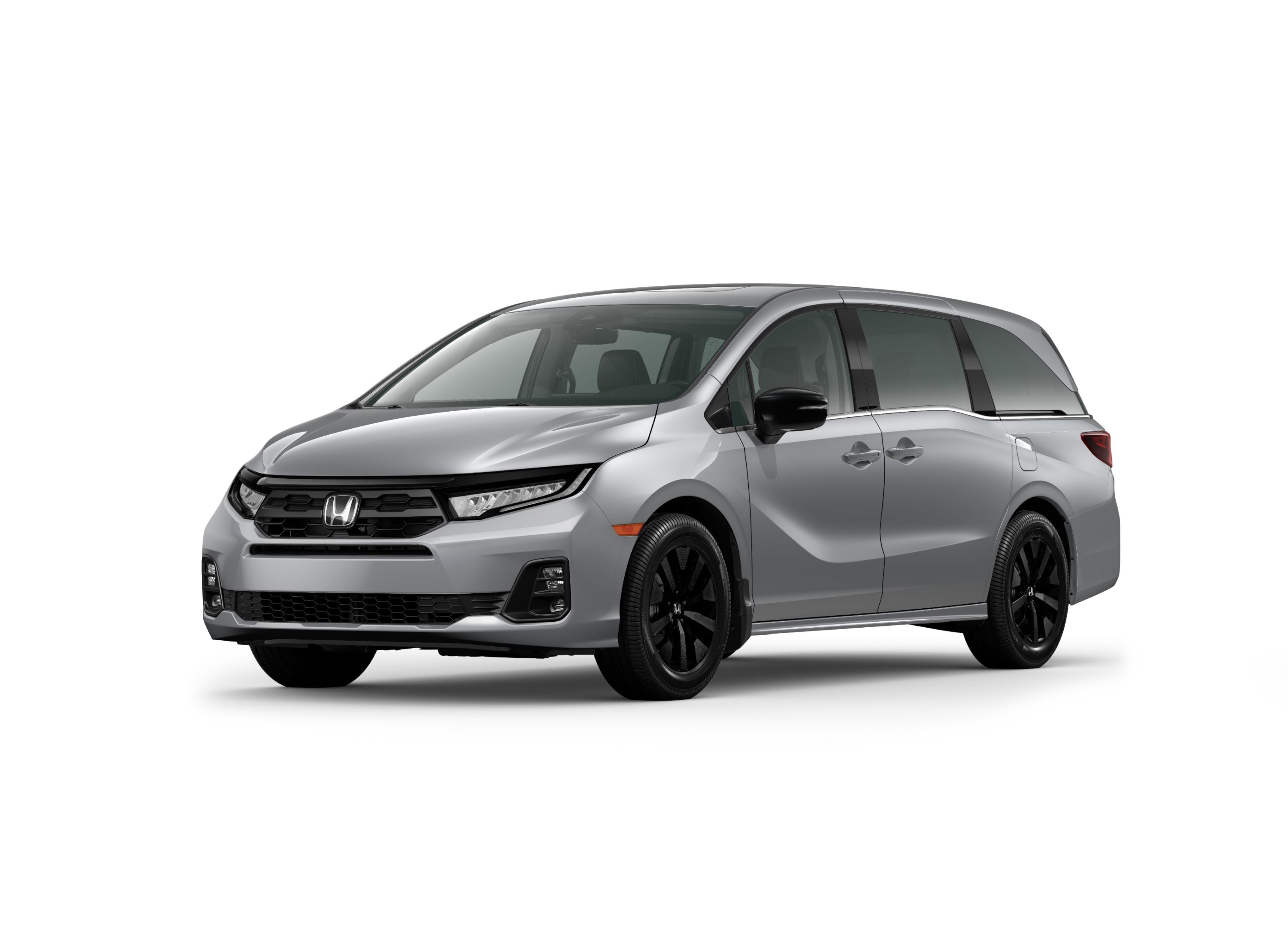 ¾ driver side front facing view of 2026 Odyssey Sport-L model in Solar Silver Metallic colour