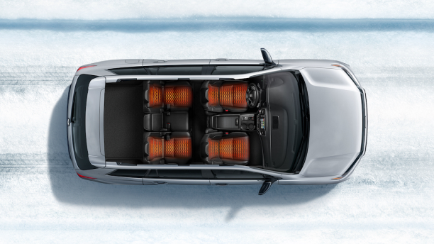 Bird’s eye view of Passport, showing heat maps on the seats.