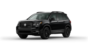 ¾ driver side front facing view of 2024 Passport Black Edition model in Crystal Black Pearl colour